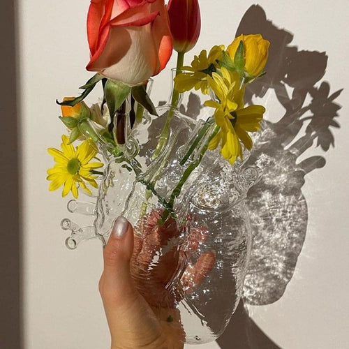 Heart-Shaped Glass Flower Vase