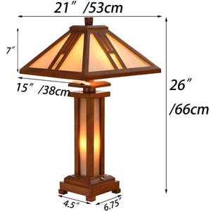 Mission Tiffany Stained Glass Table Lamp with Wooden Base