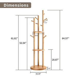 Solid Wood Rotary Coat Rack with Shelves & Hooks