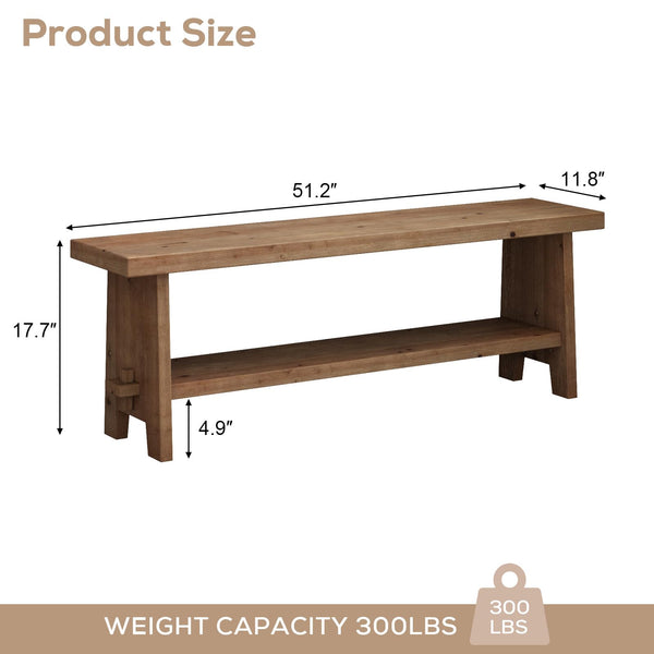 Solid Wood Farmhouse Entryway Bench