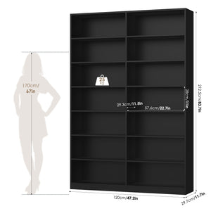 7-Tier Dual-Row Bookshelf with 14 Open Shelves
