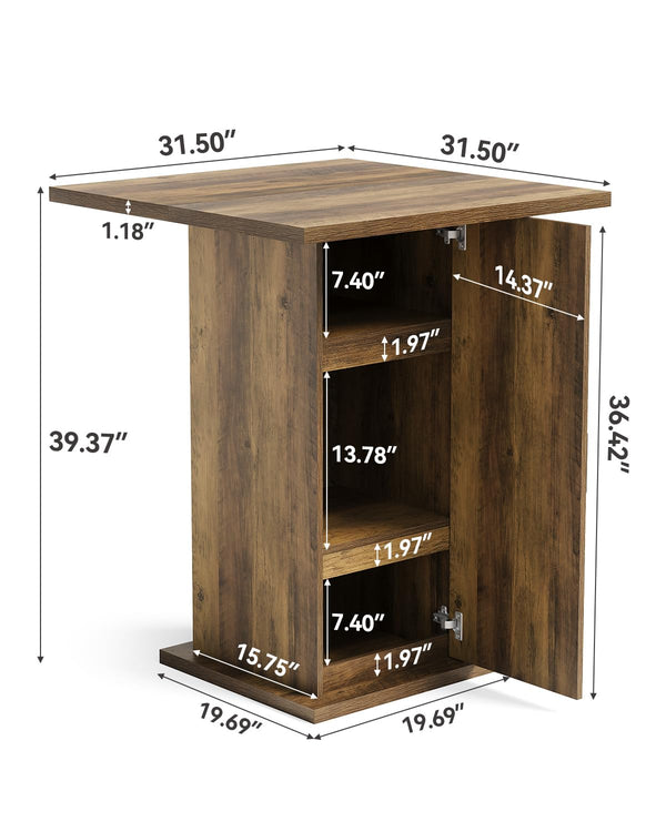 Square Bar Table with 3-Tier Storage Cabinet