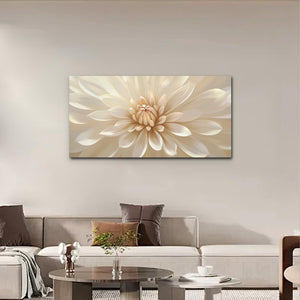 Large Floral Canvas Wall Art – White Gold Botanical Print