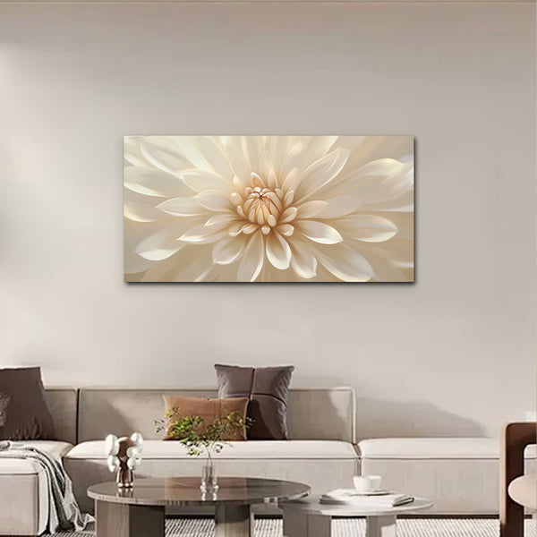 Large Floral Canvas Wall Art – White Gold Botanical Print