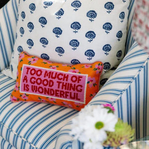Coral Needlepoint Throw Pillow – Wool Embroidered Accent Pillow 8" x 14"