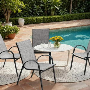 4-Pack Stackable Outdoor Patio Dining Chairs – Steel Frame & Textilene Fabric