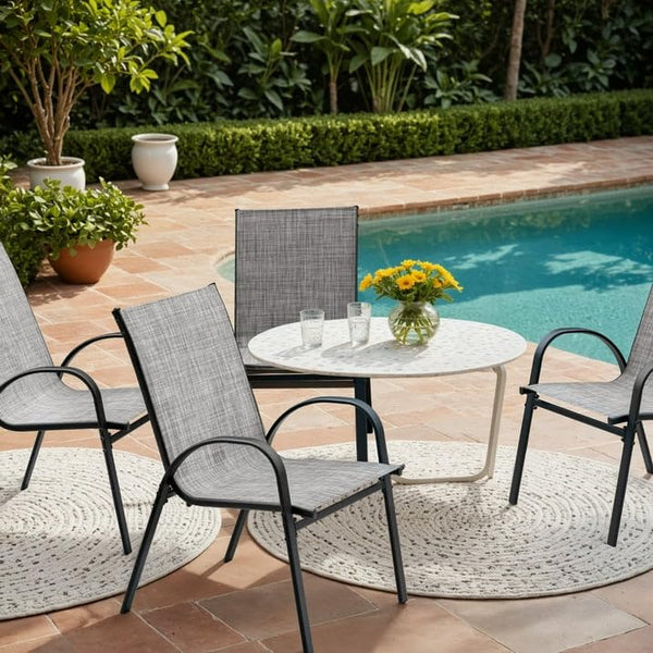 4-Pack Stackable Outdoor Patio Dining Chairs – Steel Frame & Textilene Fabric