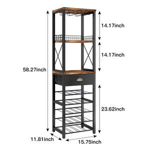 4-Tier Freestanding Wine Rack with Bar Cabinet and Glass Holder