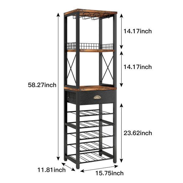 4-Tier Freestanding Wine Rack with Bar Cabinet and Glass Holder