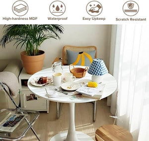 Round Tulip Dining Table – Mid-Century Modern, MDF Top, Metal Base