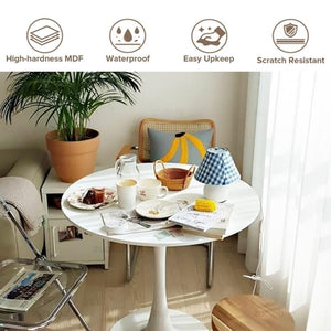 Round Tulip Dining Table – Mid-Century Modern, MDF Top, Metal Base