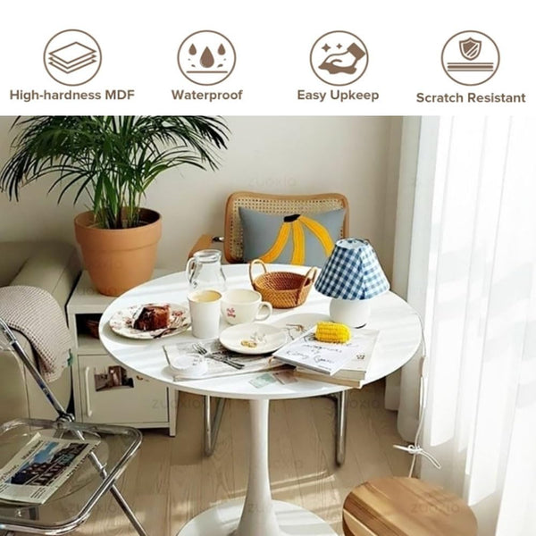 Round Tulip Dining Table – Mid-Century Modern, MDF Top, Metal Base