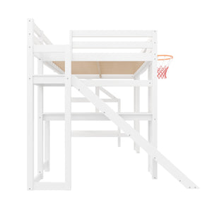 Full Size Kids Loft Bed with Slide, Desk & Storage