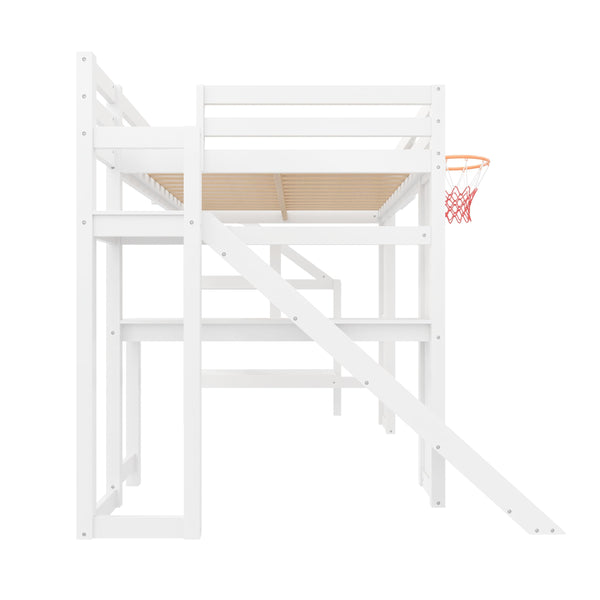Full Size Kids Loft Bed with Slide, Desk & Storage