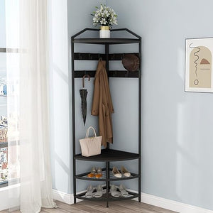 Corner Hall Tree with Shoe Bench & Coat Rack