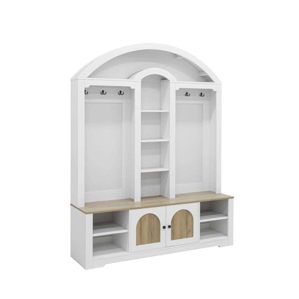 77" Arched Hall Tree with Bench, LED Lights & Shoe Storage