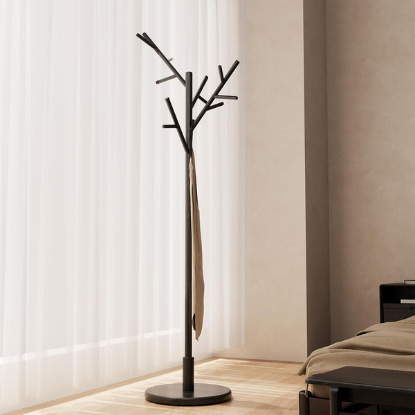 Freestanding Wood Coat Rack Tree with 12 Hooks
