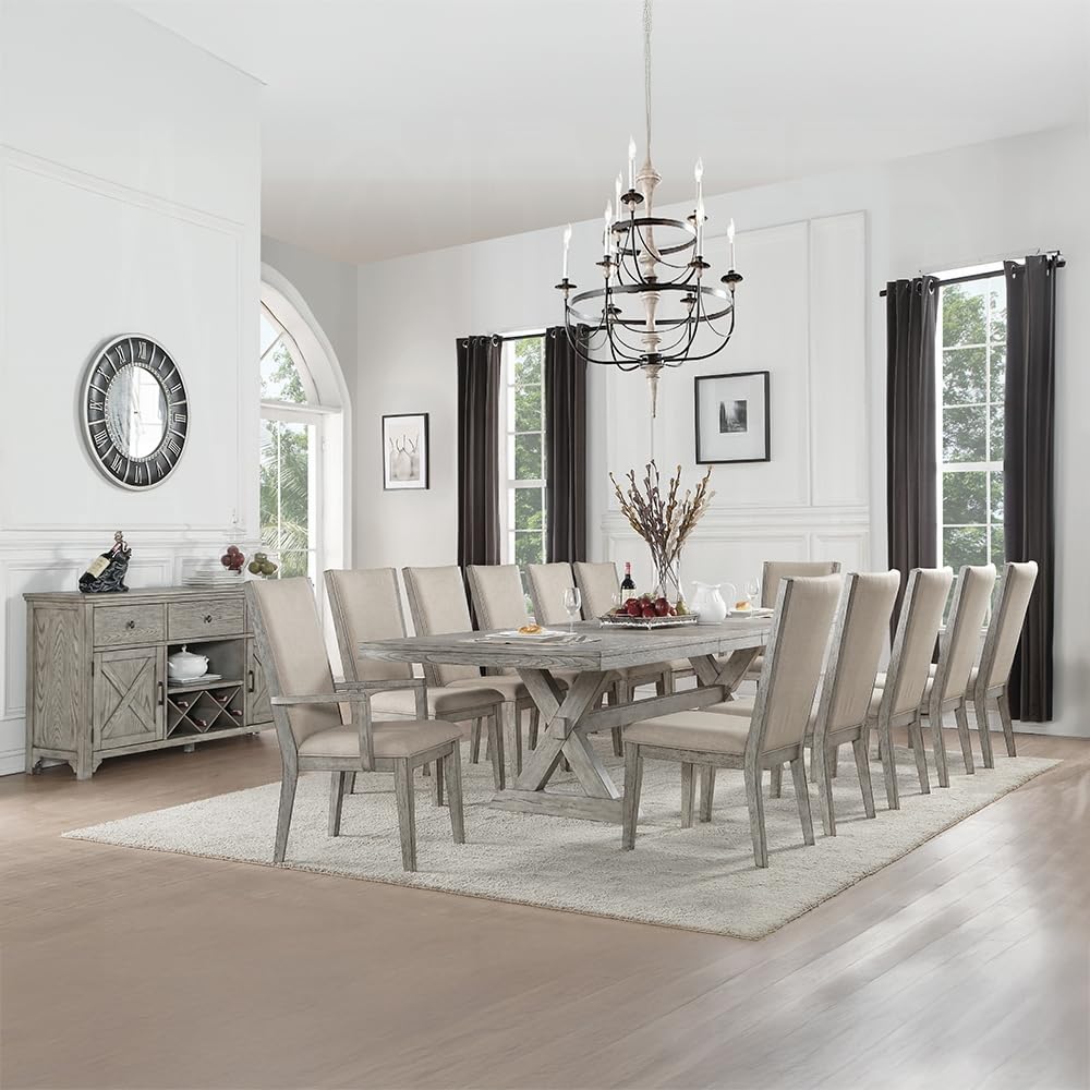 13-Piece Extendable Dining Table Set with 10 Side Chairs & 2 Arm Chairs