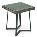 Outdoor Rattan Side Table with Tempered Glass Top