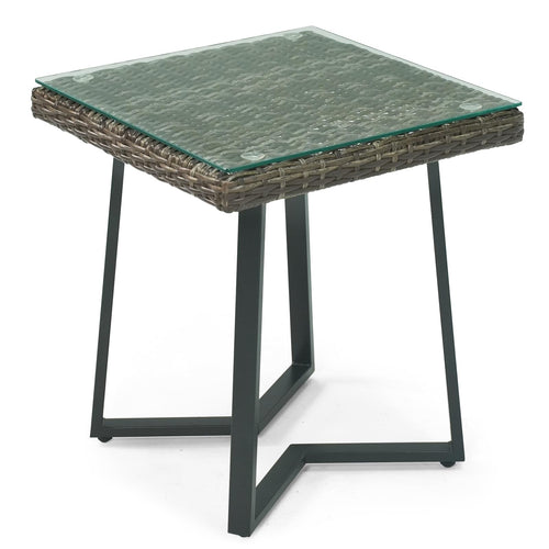 Outdoor Rattan Side Table with Tempered Glass Top