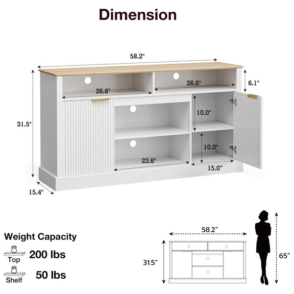 Mid-Century TV Stand with Fluted Door Cabinets
