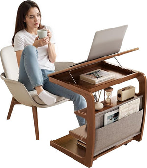 C-Shaped Rolling Side Table with Adjustable Desktop