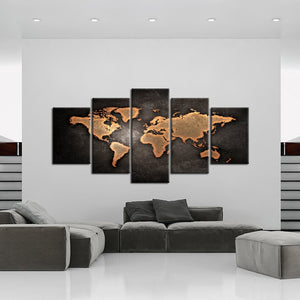 Retro World Map Canvas Print – 5 Piece Set