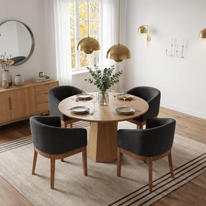 Linen Upholstered Dining Chairs with Solid Wood Legs & Curved Backrest