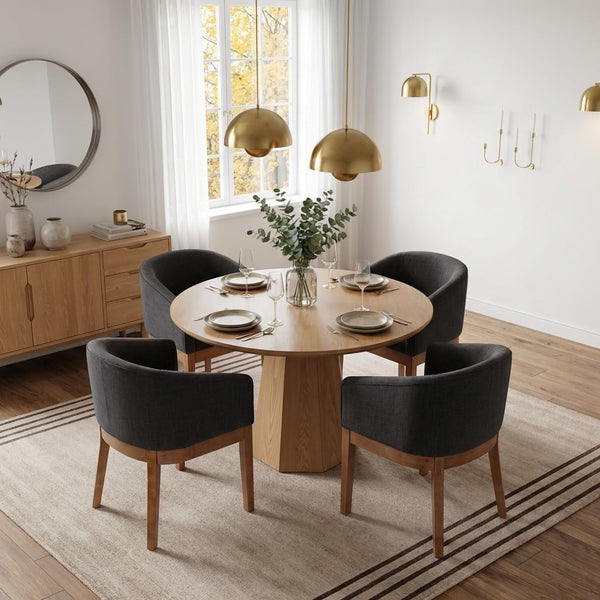Linen Upholstered Dining Chairs with Solid Wood Legs & Curved Backrest