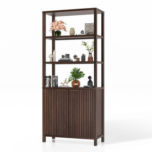 6-Tier Bookcase with Fluted Doors, 71" Wood Storage Cabinet