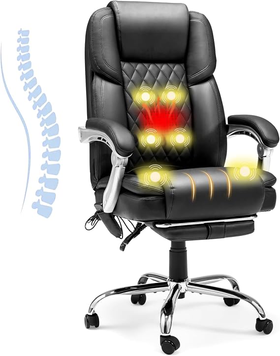 Executive Office Chair with Footrest, Massage & Heat