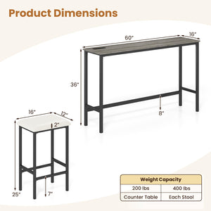 4-Piece Counter Height Bar Table Set with Power Outlet