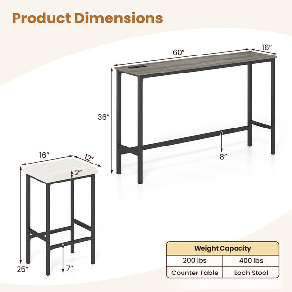 4-Piece Counter Height Bar Table Set with Power Outlet