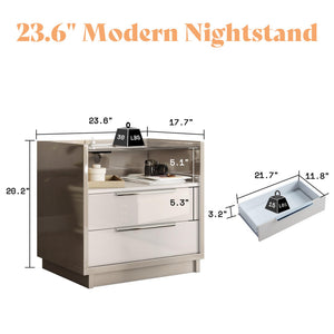 3-Piece Bedroom Dresser Set with LED Light & Nightstands with Charging Station