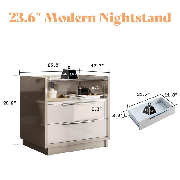 3-Piece Bedroom Dresser Set with LED Light & Nightstands with Charging Station