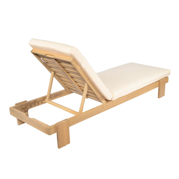Acacia Wood Outdoor Chaise Lounge Chair with Cushion