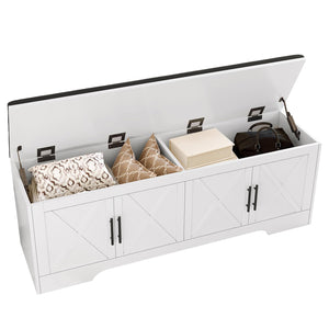 Farmhouse Storage Bench with Lift Top – 47.2" Cushioned Entryway Bench