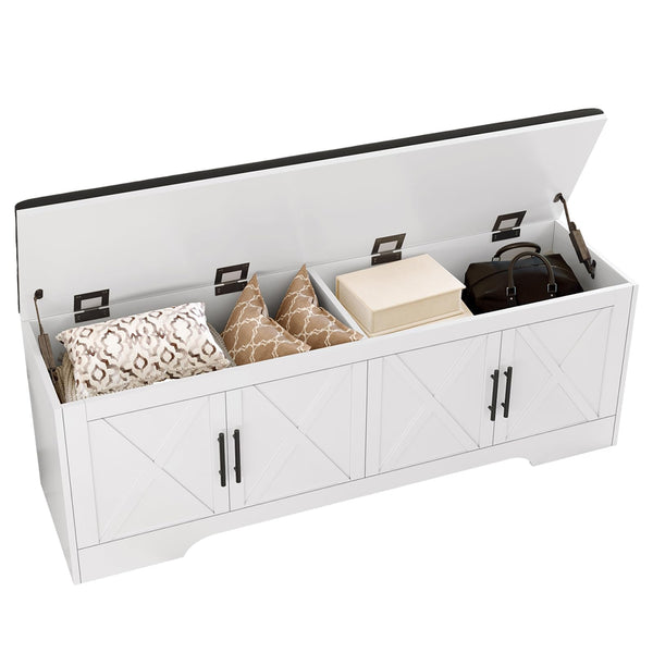 Farmhouse Storage Bench with Lift Top – 47.2" Cushioned Entryway Bench