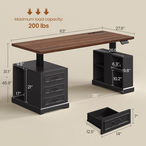 Electric Standing Desk with Drawers, Storage Shelves & Power Outlets – 63 Inch
