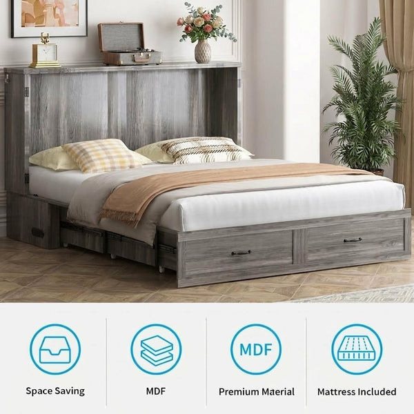 Queen Murphy Cabinet Bed with Tri-Fold Mattress