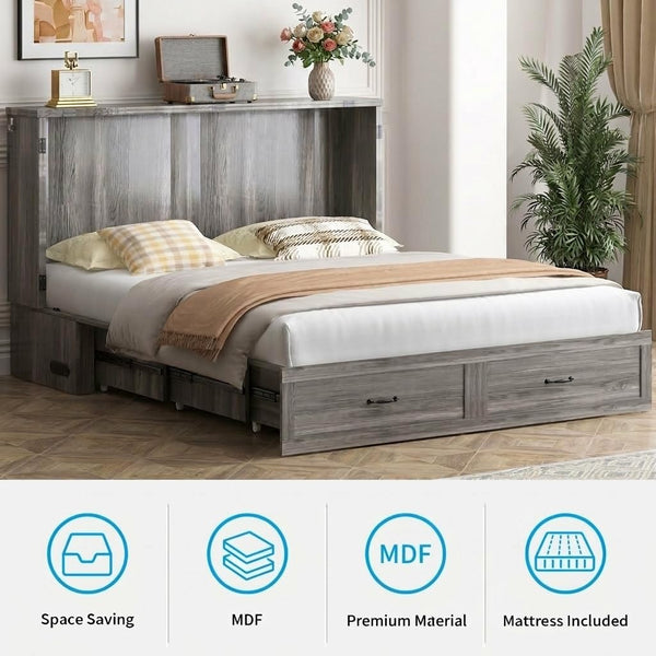 Queen Murphy Cabinet Bed with Tri-Fold Mattress