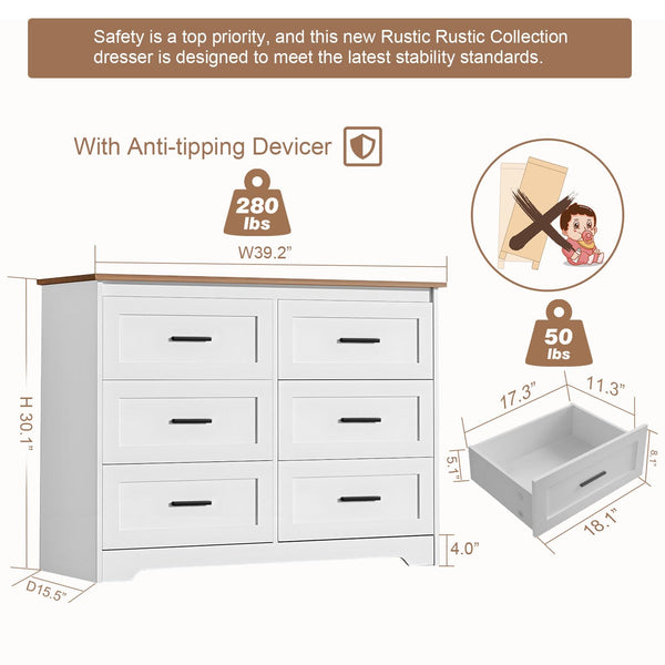 Farmhouse Dresser with Power Outlets — Bedroom Chest of Drawers