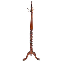 Mahogany Coat Tree Free Standing with Brass Hooks