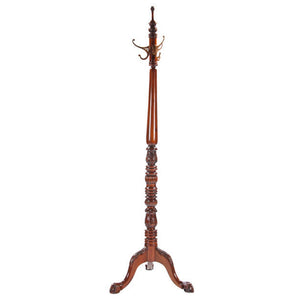 Mahogany Coat Tree Free Standing with Brass Hooks