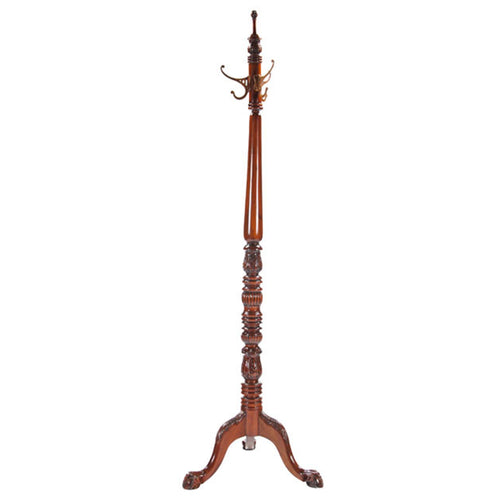 Mahogany Coat Tree Free Standing with Brass Hooks
