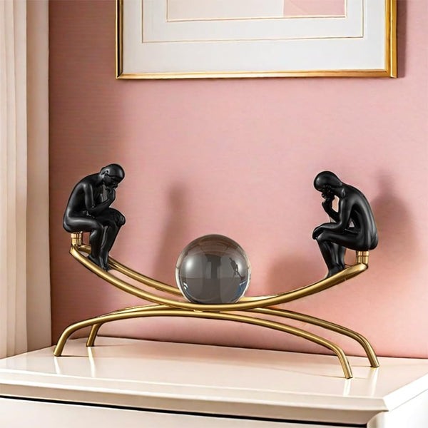 Thinker Statue with Crystal Ball – Modern Decorative Figurine