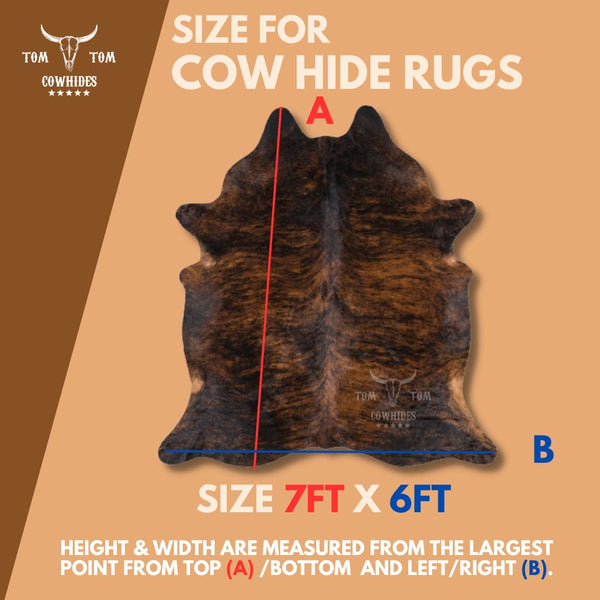 Large Natural Hair-On Cowhide Rug 7 x 6 ft