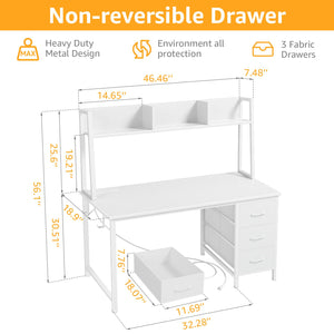 47 Inch Computer Desk with Hutch, Drawers & Power Outlets