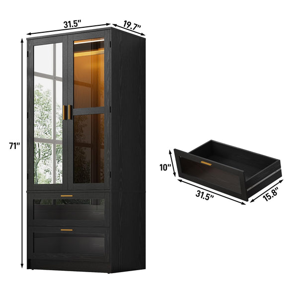 2-Door Wardrobe with LED & Mirror