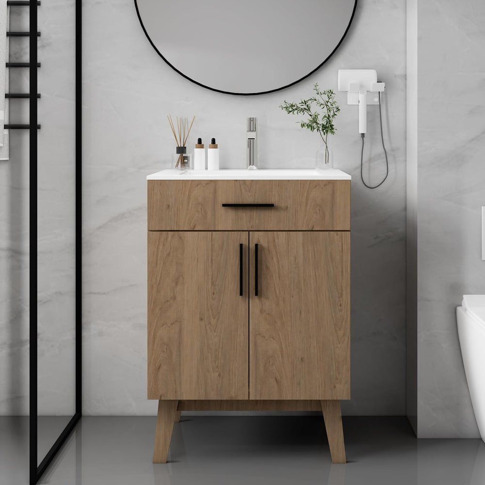24-Inch Bathroom Vanity with Ceramic Sink & Soft-Close Cabinet